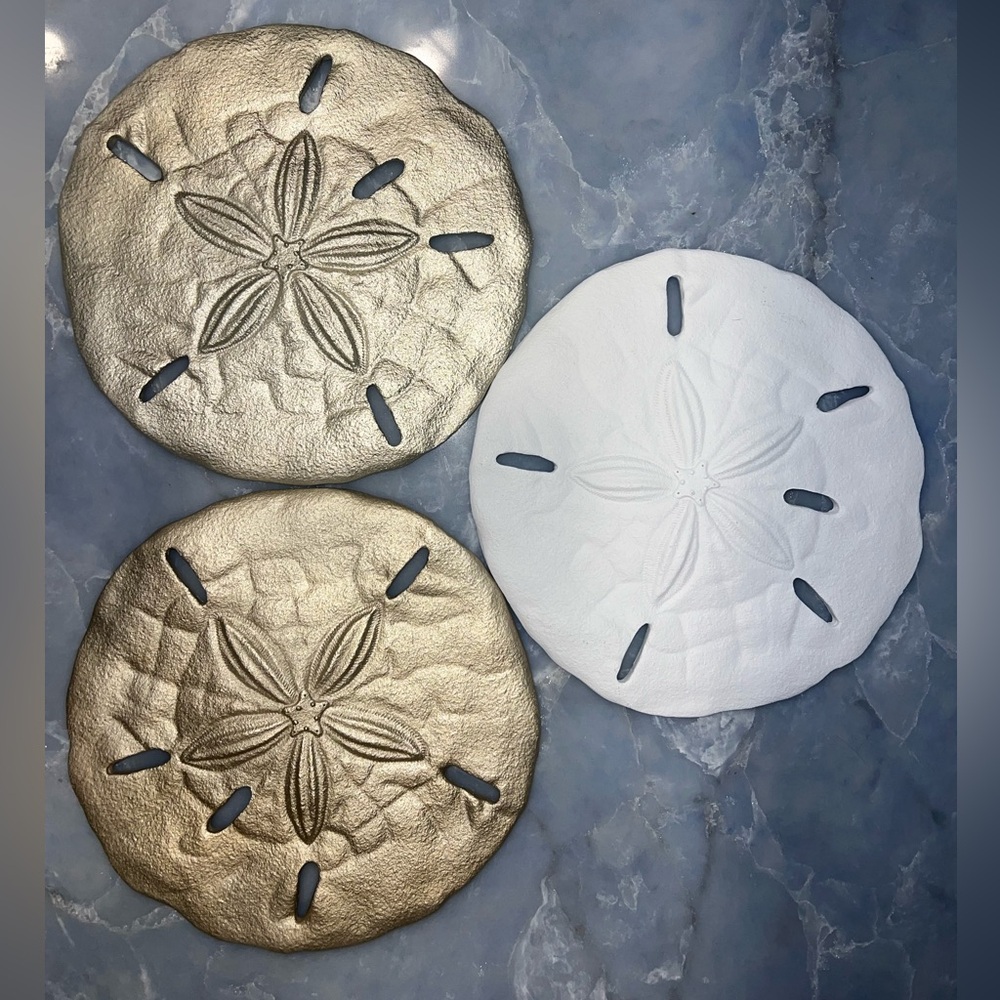 Beautiful coastal-inspired sand dollar wall décor – 10” diameter. All 3 included